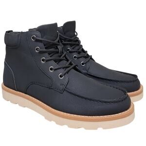 Club Room Clifton Moc Toe Combat Hiking Boots Size US 10.5M Black Faux Leather